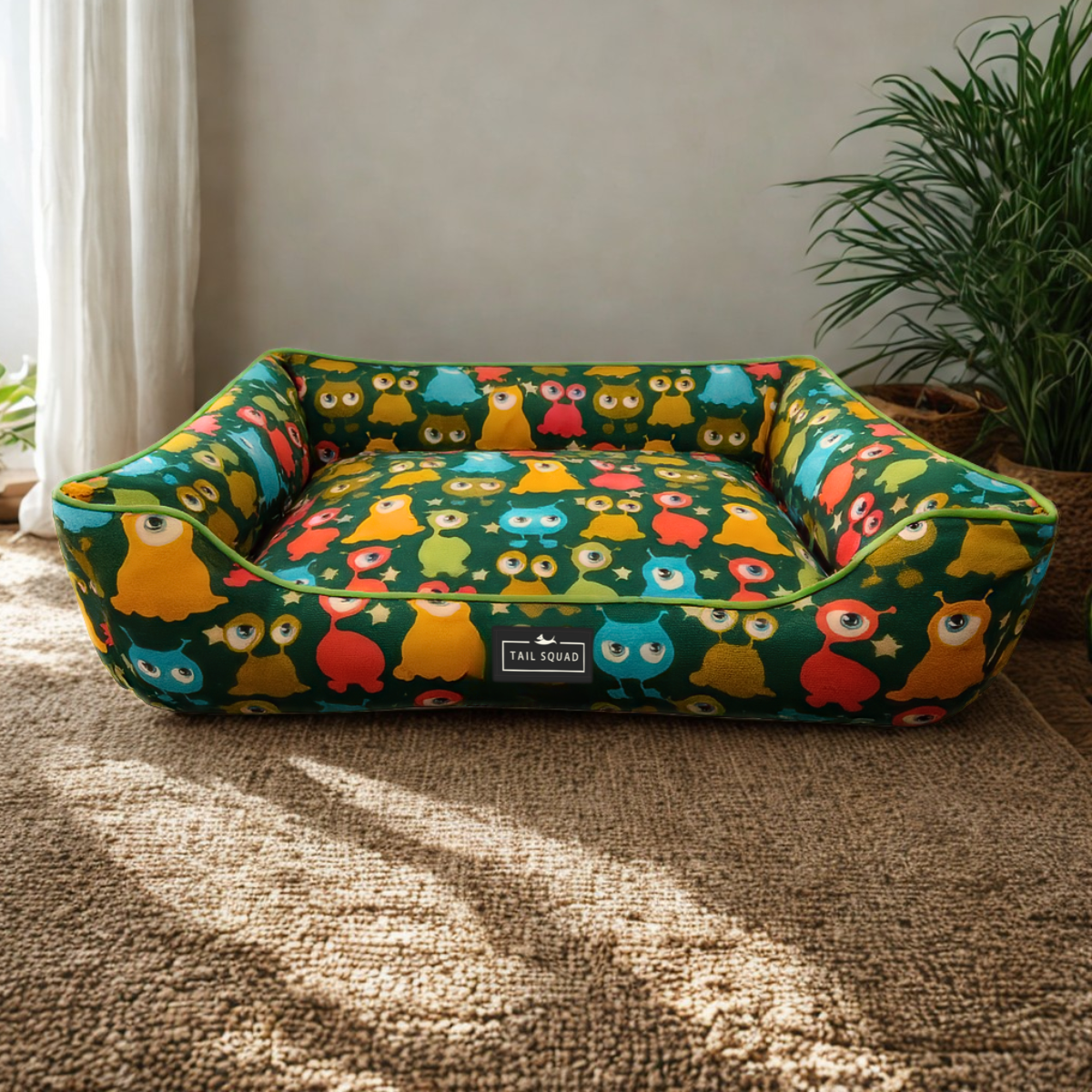 Tail Squad Washable Printed Lounger Bed for Dogs (Astro Sprout) - TAIL SQUAD