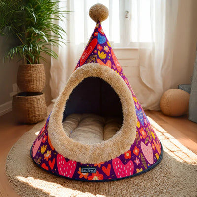 Tail Squad Washable Cozy Dog and Cat Cave Bed (Printed Full of Love)