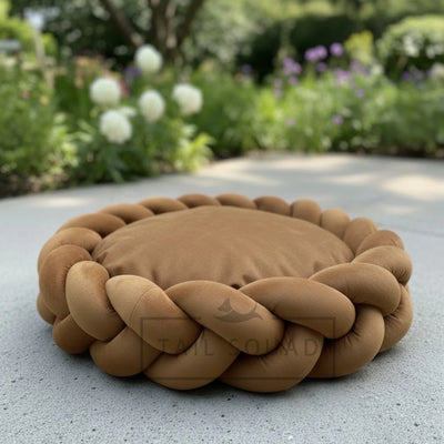 Tail Squad Braided Round Bed for Dogs- Brown