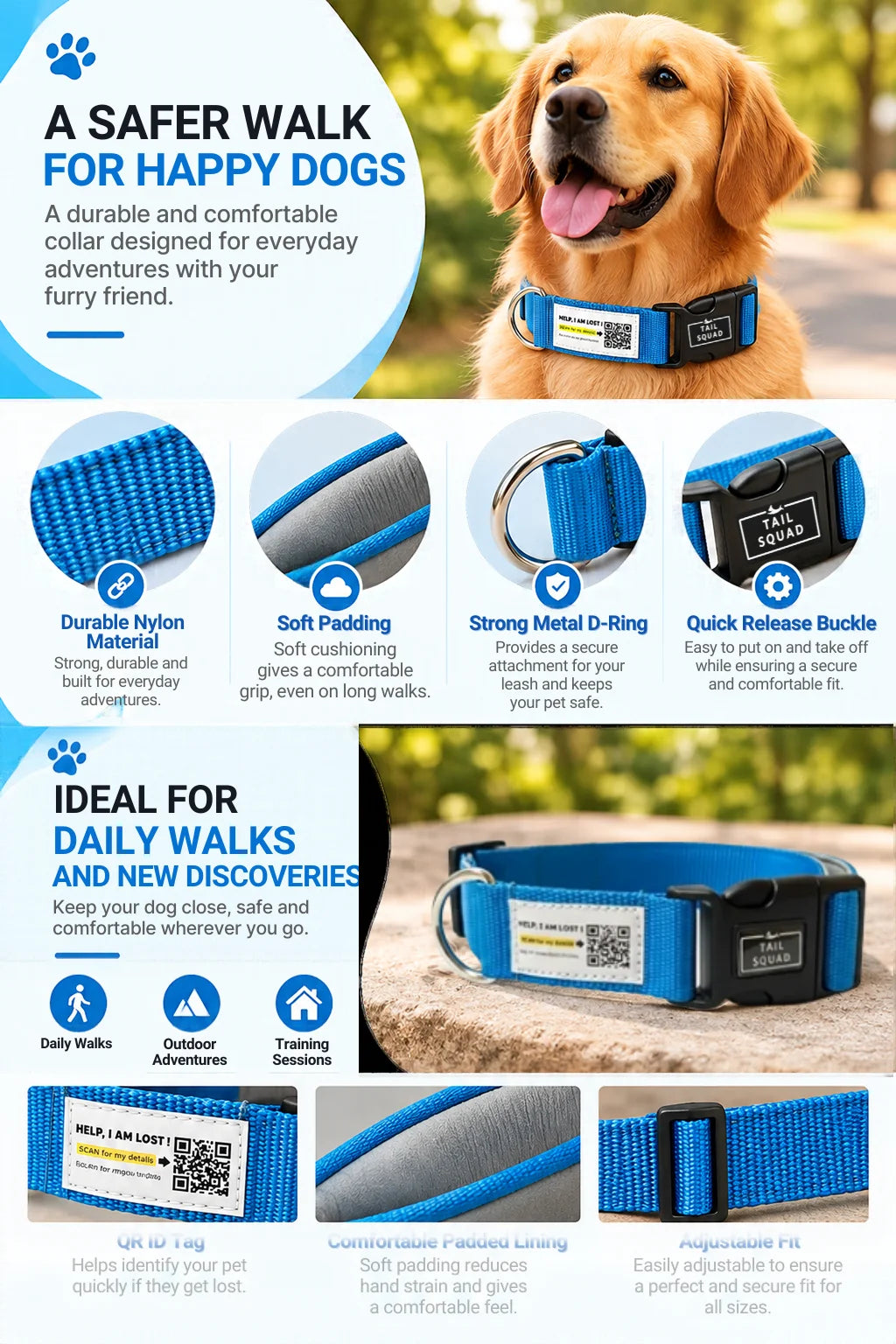 Tail Squad QR Enabled Smart Padded Dog Collar