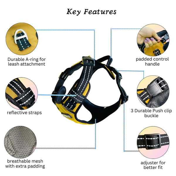 Tail Squad Adjustable Dog Full Body Harness (MUSTARD) - TAIL SQUAD