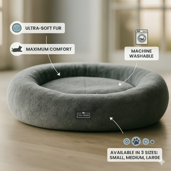 Tail Squad Round Bed for Dogs- Grey