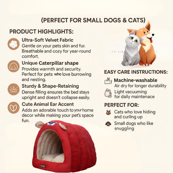 Tail Squad Caterpillar Hut for Dogs (Raspberry Red) - TAIL SQUAD