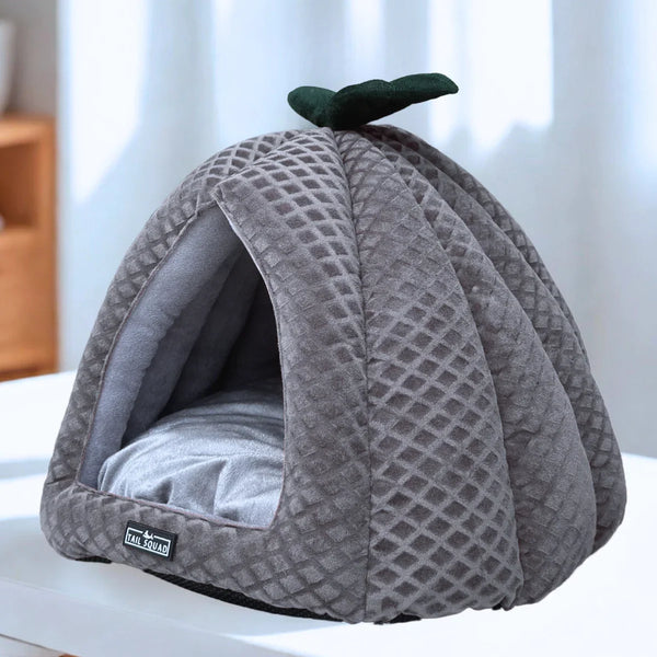 Tail Squad Premium Soft Pumpkin-Shaped Cat Hut (Grey) - TAIL SQUAD