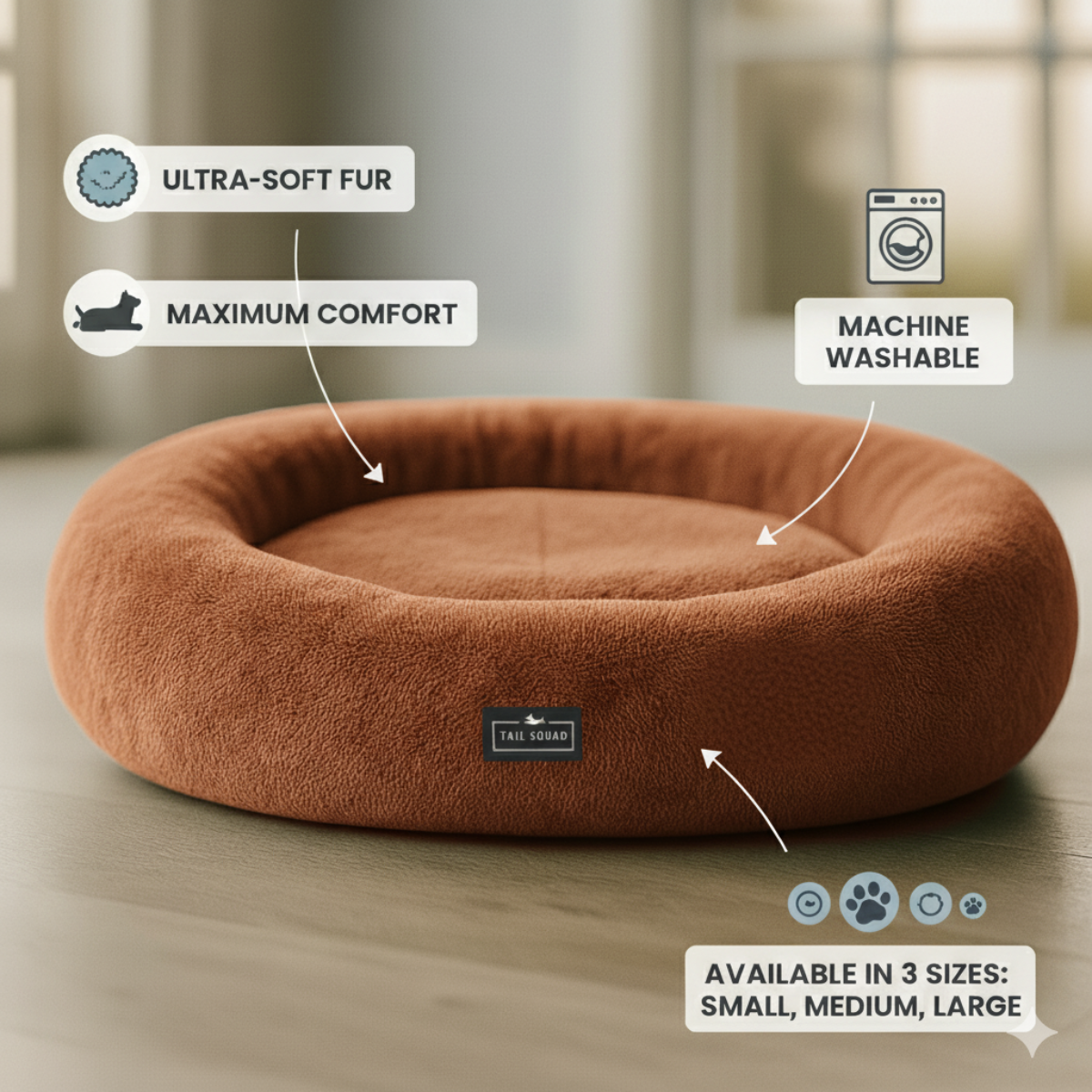Tail Squad Round Bed for Dogs- Coffee