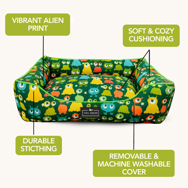 Tail Squad Washable Printed Lounger Bed for Dogs (Astro Sprout) - TAIL SQUAD