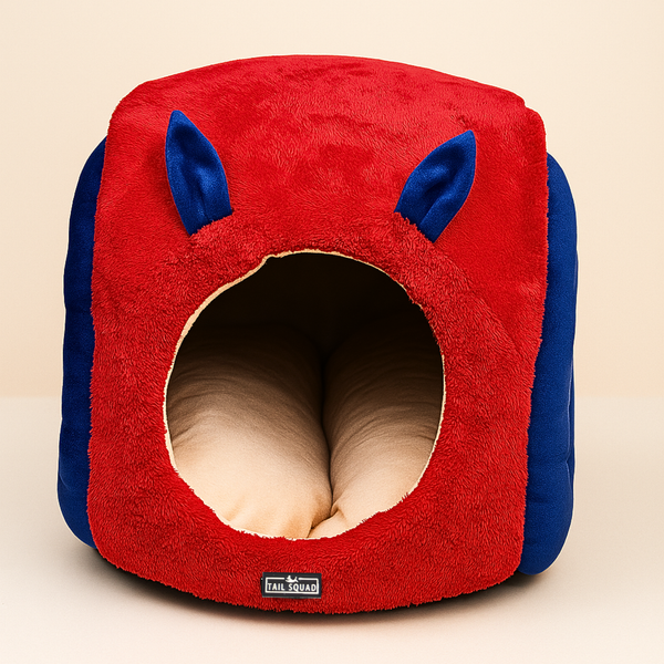 Tail Squad Snail Cave Pet Bed for Adult Cats (Blue & Red) - TAIL SQUAD