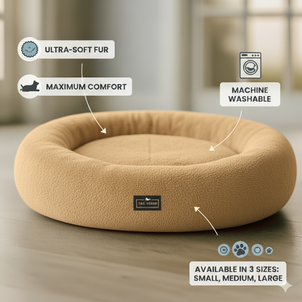 Tail Squad Round Bed for Dogs- Beige