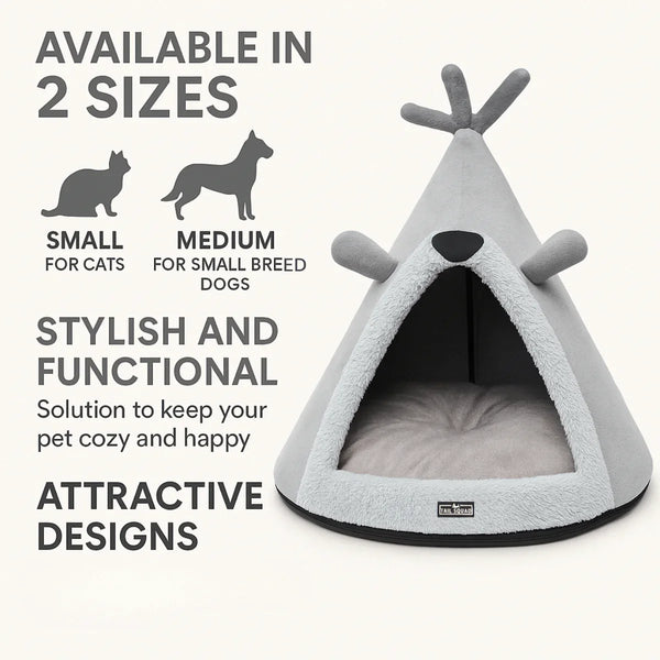 Tail Squad Washable Cozy Dog and Cat Cave Bed (Bear Hugs - Grey) - TAIL SQUAD