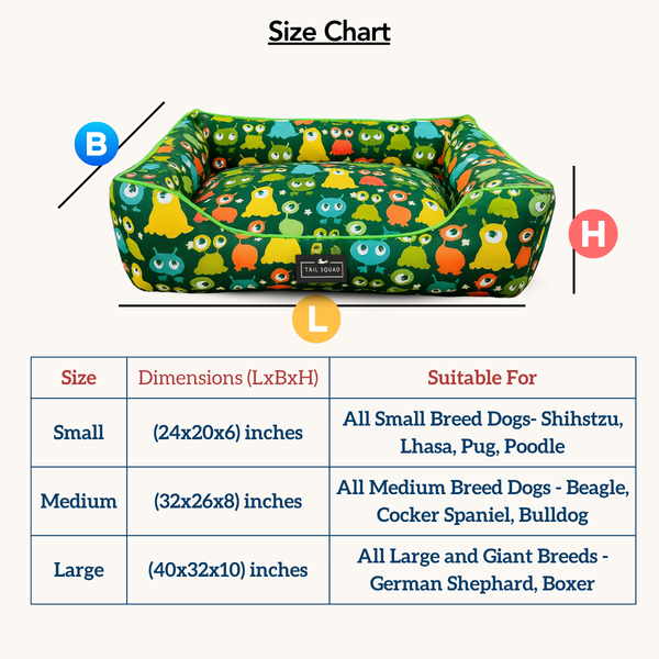 Tail Squad Washable Printed Lounger Bed for Dogs (Astro Sprout) - TAIL SQUAD