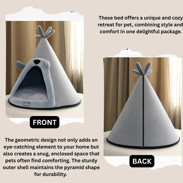 Tail Squad Washable Cozy Dog and Cat Cave Bed (Bear Hugs - Grey) - TAIL SQUAD