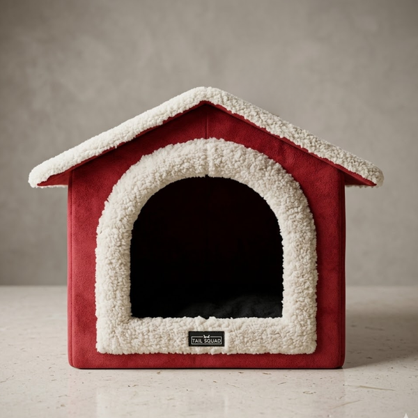 Tail Squad Foldable Cat Hut- For Kittens & Adult Cats - Red