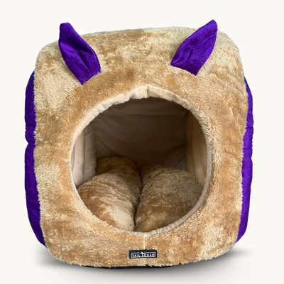 Tail Squad Snail Cave Pet Bed for Adult Cats (Purple & Beige)