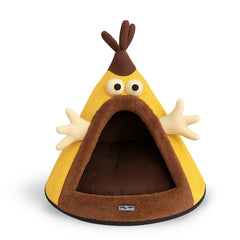 Tail Squad Washable Cozy Dog and Cat Cave Bed (Cartoon - Yellow)