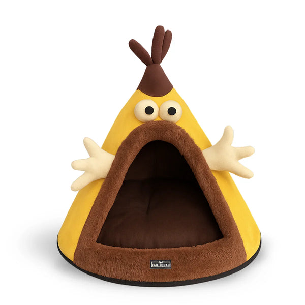 Tail Squad Washable Cozy Dog and Cat Cave Bed (Cartoon - Yellow) - TAIL SQUAD