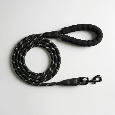 Tail Squad Reflective Rope Leash for Dogs - Black (15mm)