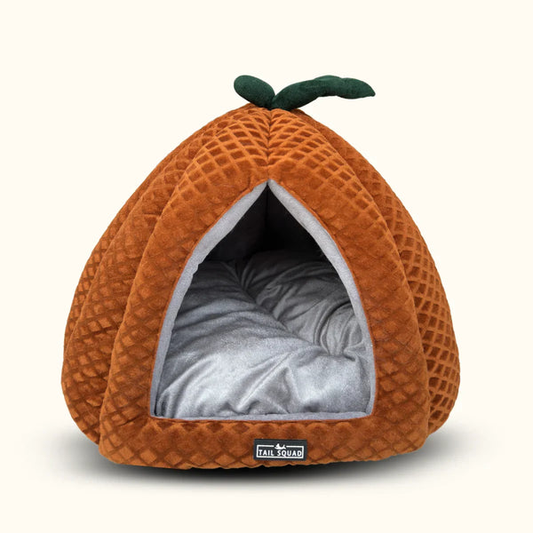 Tail Squad Premium Soft Pumpkin-Shaped Cat Hut (Rust) - TAIL SQUAD