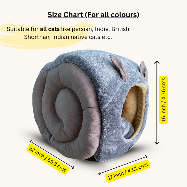 Tail Squad Snail Cave Pet Bed for Adult Cats (Purple & Beige) - TAIL SQUAD