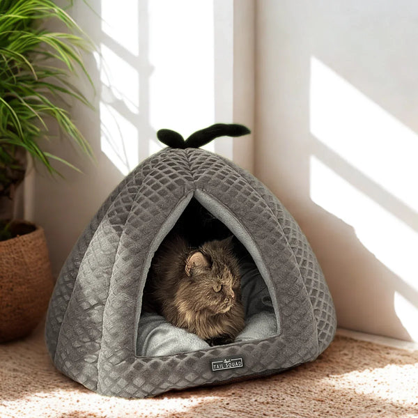 Tail Squad Premium Soft Pumpkin-Shaped Cat Hut (Grey) - TAIL SQUAD