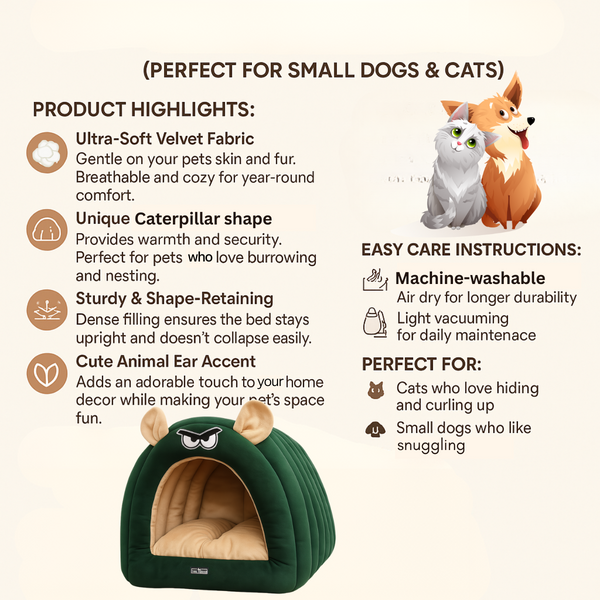Tail Squad Caterpillar Hut for Dogs (Bottle Green) - TAIL SQUAD