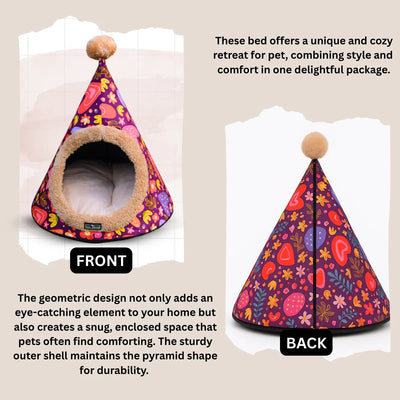 Tail Squad Washable Cozy Dog and Cat Cave Bed (Printed Full of Love)