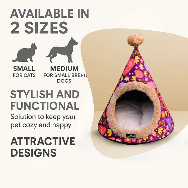 Tail Squad Washable Cozy Dog and Cat Cave Bed (Printed Full of Love) - TAIL SQUAD