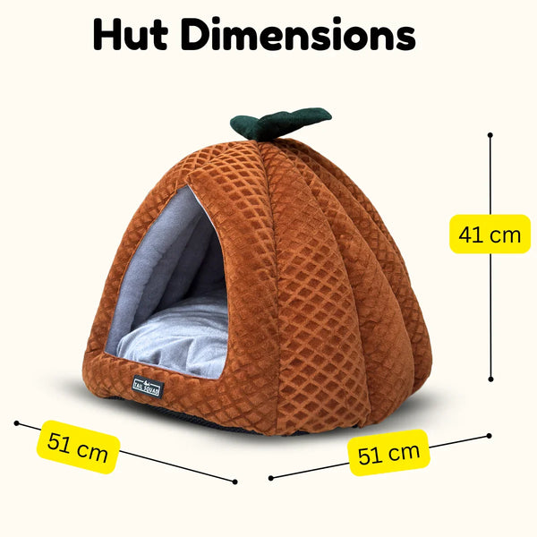 Tail Squad Premium Soft Pumpkin-Shaped Cat Hut (Rust) - TAIL SQUAD