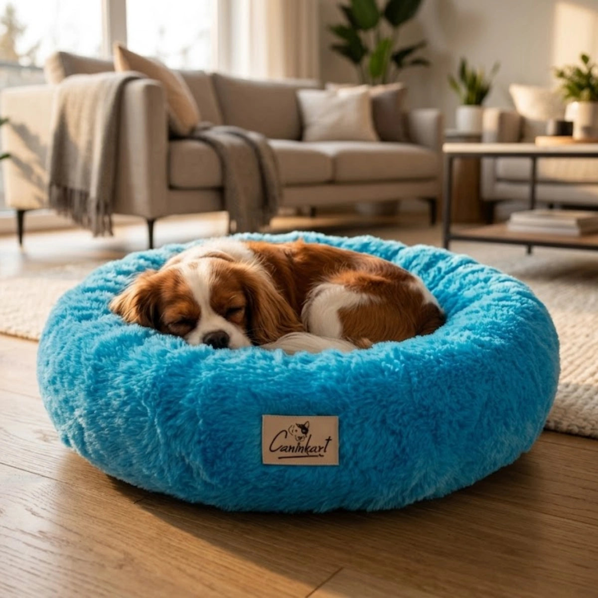 Tail Squad Soft Round Dog Bed – Sky Blue