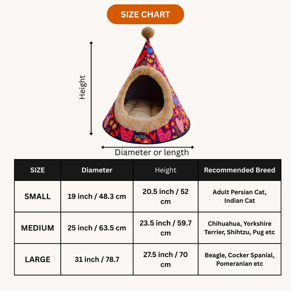 Tail Squad Washable Cozy Dog and Cat Cave Bed (Printed Full of Love) - TAIL SQUAD | Washable Puppy Hut