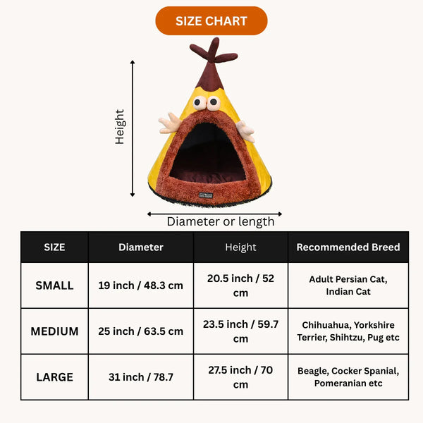 Tail Squad Washable Cozy Dog and Cat Cave Bed (Cartoon - Yellow) - TAIL SQUAD