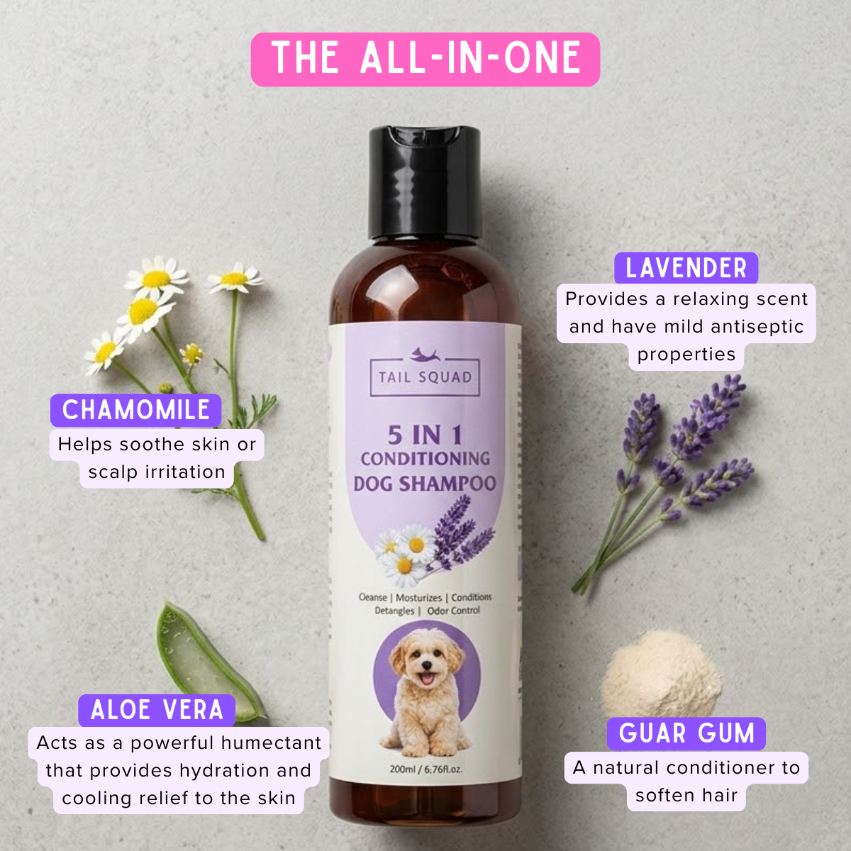 5-in-1 Dog Shampoo for Clean, Soft & Shiny Coat- 200ml