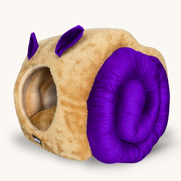 Tail Squad Snail Cave Pet Bed for Adult Cats (Purple & Beige) - TAIL SQUAD
