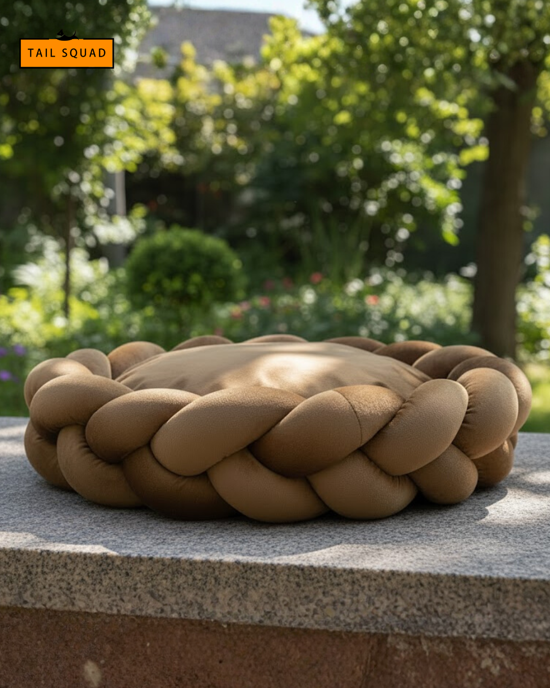 Tail Squad Braided Round Bed for Dogs- Brown