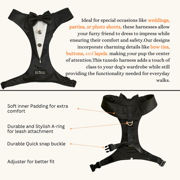 Tail Squad Designer Dog Tuxedo Harness (BLACK) - TAIL SQUAD
