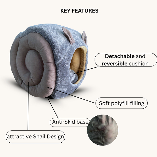 Tail Squad Snail Cave Pet Bed for Adult Cats (Grey) - TAIL SQUAD