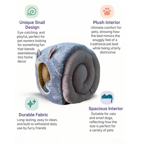 Tail Squad Snail Cave Pet Bed for Adult Cats (Grey) - TAIL SQUAD