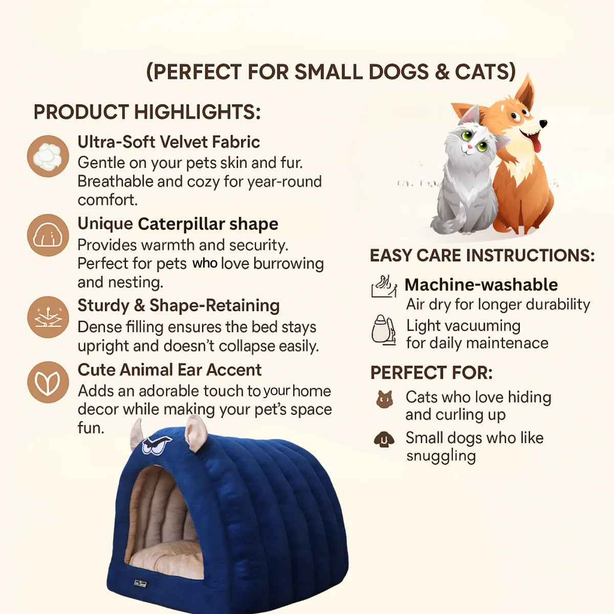 Tail Squad Premium Pumpkin Cat Hut Rust features soft washable fabric cozy enclosed design and breathable pet comfort structure