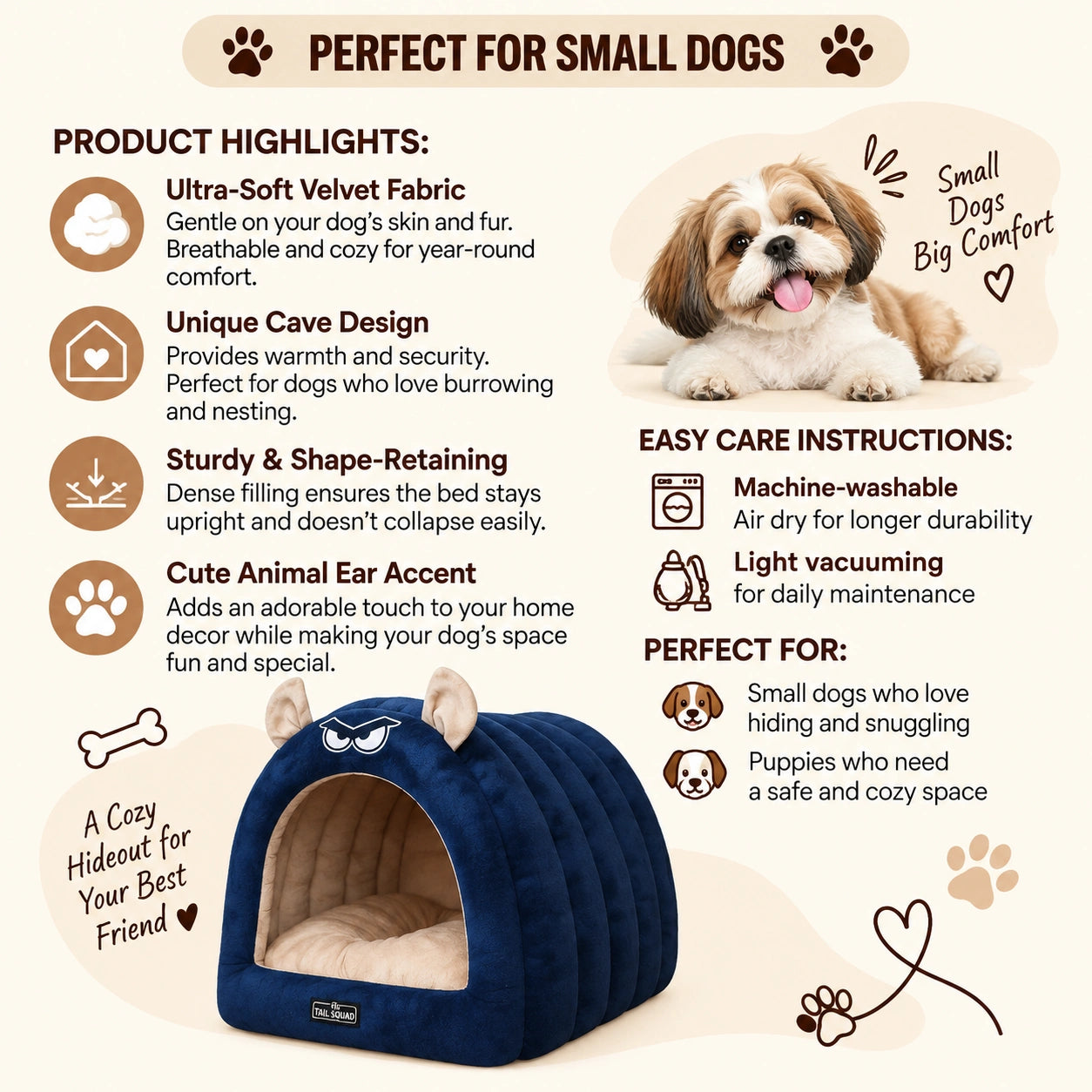 Tail Squad Caterpillar-Shaped Bed for Dogs
