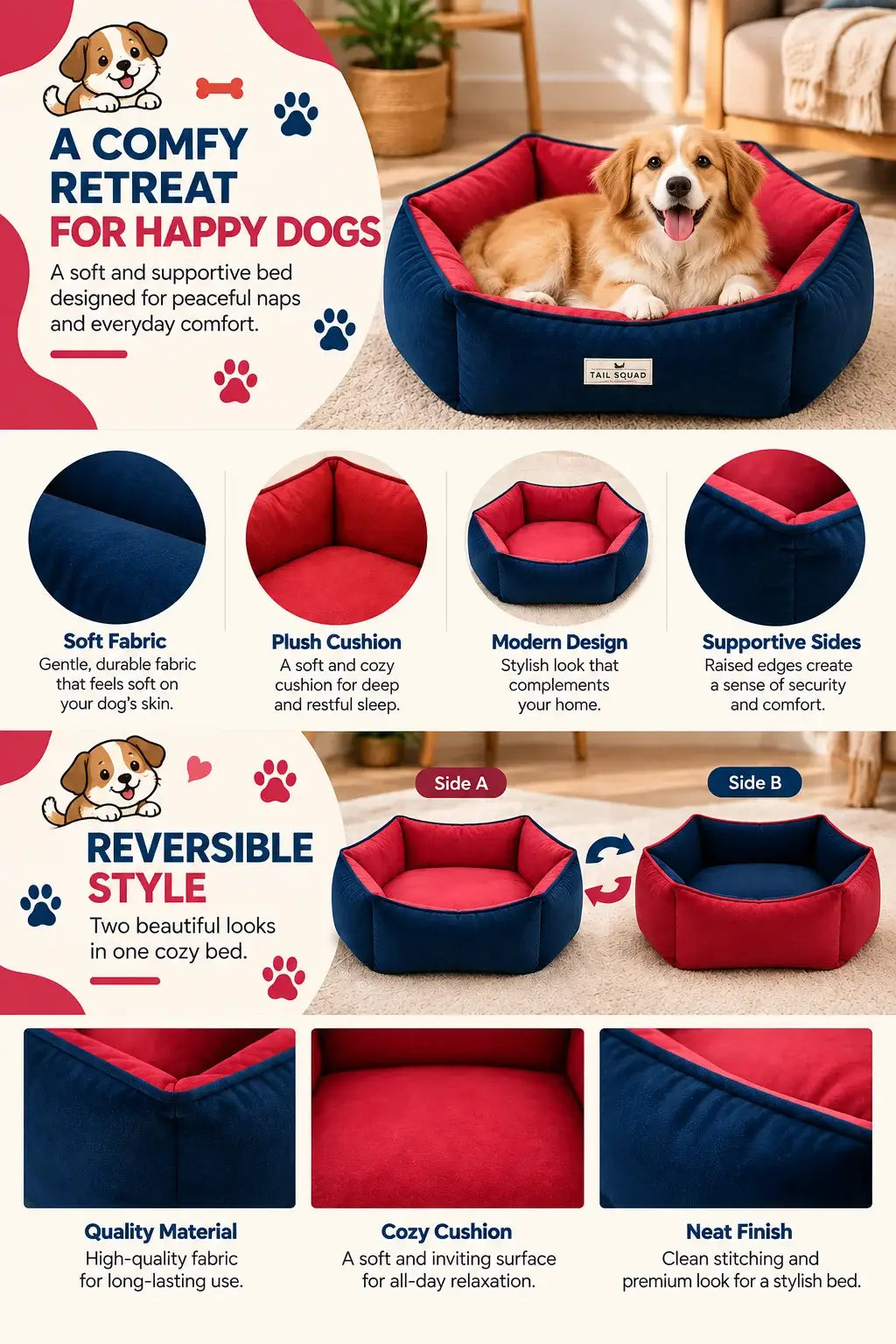 Tail Squad Reversible Summer Dog Beds