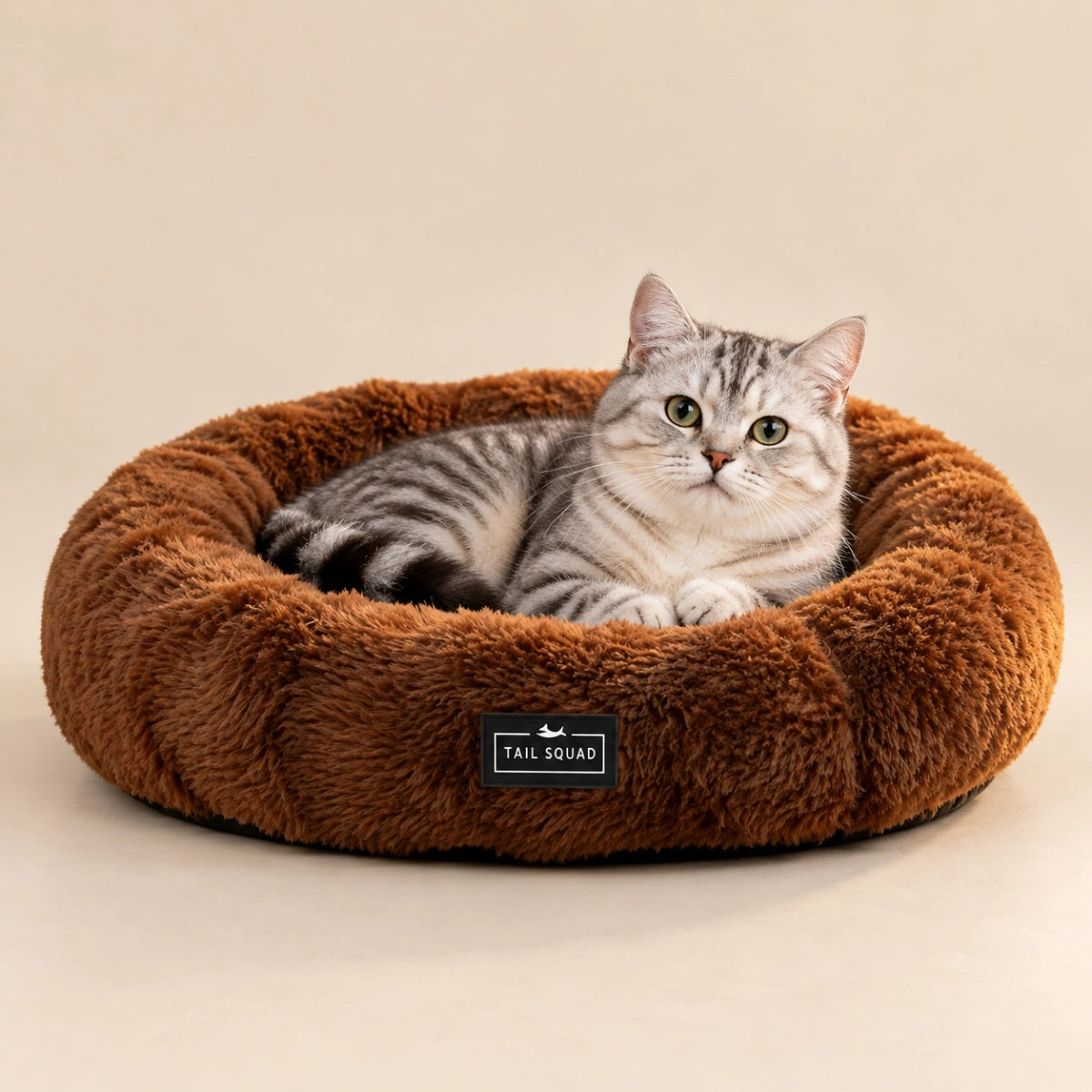 Tail Squad Soft Round Cat Bed – Coffee