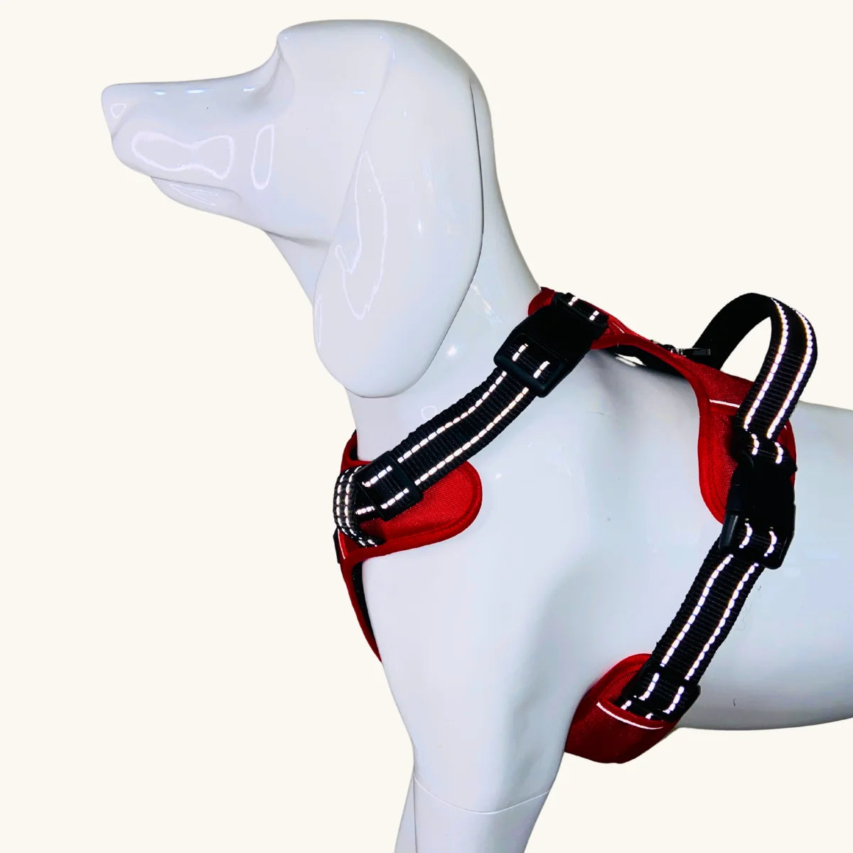 Right-side view of the Tail Squad Adjustable Dog Full Body Harness in red color showing its adjustable straps and supportive design