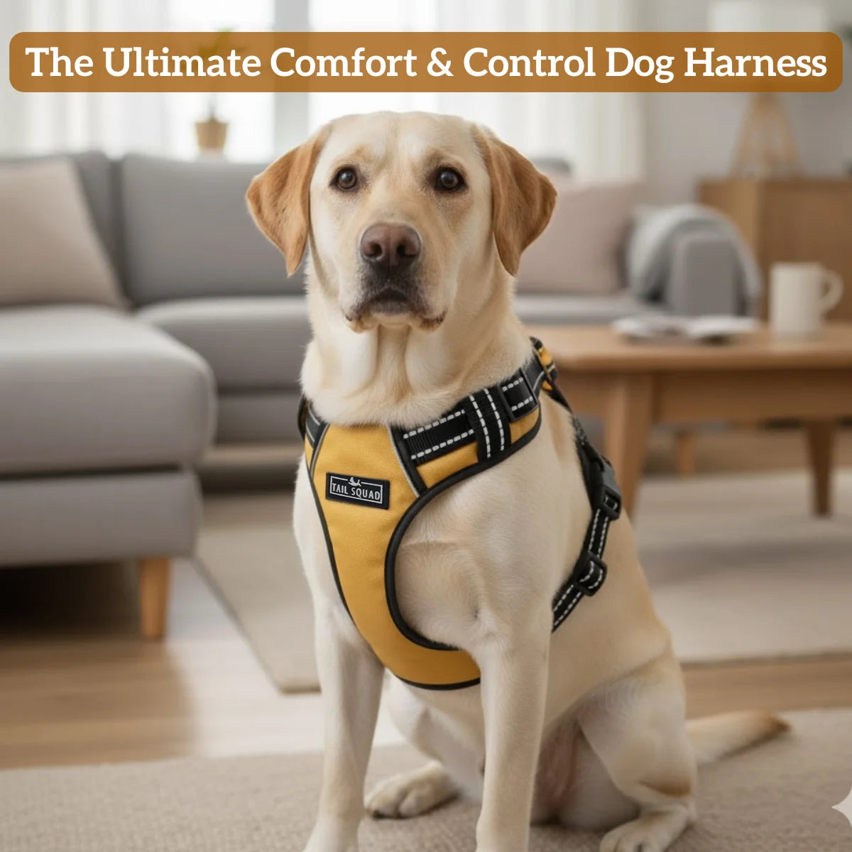 Tail Squad Adjustable Dog Full Body Harness in Mustard color designed for ultimate comfort and control for dogs.