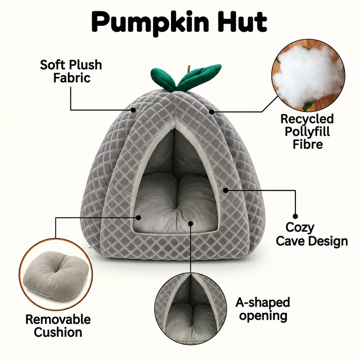 Tail Squad Premium Pumpkin Cat House – Hut Shaped Cat Bed