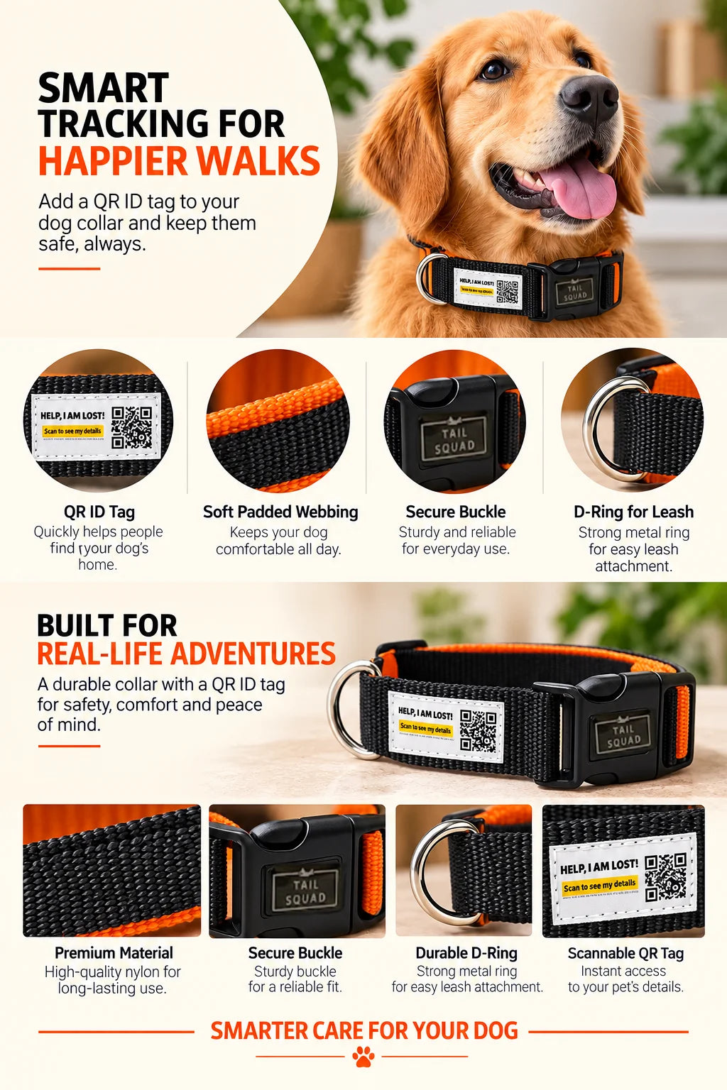 Tail Squad Smart QR Code Padded Dog Collar