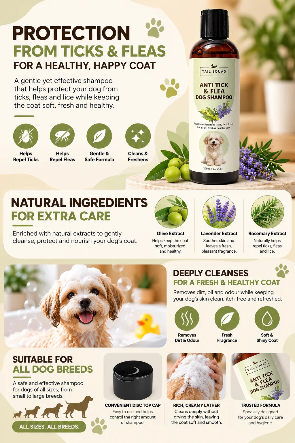 Tail Squad Anti Flea & Tick Dog Shampoo – Powerful Protection & Gentle Care (200ml)