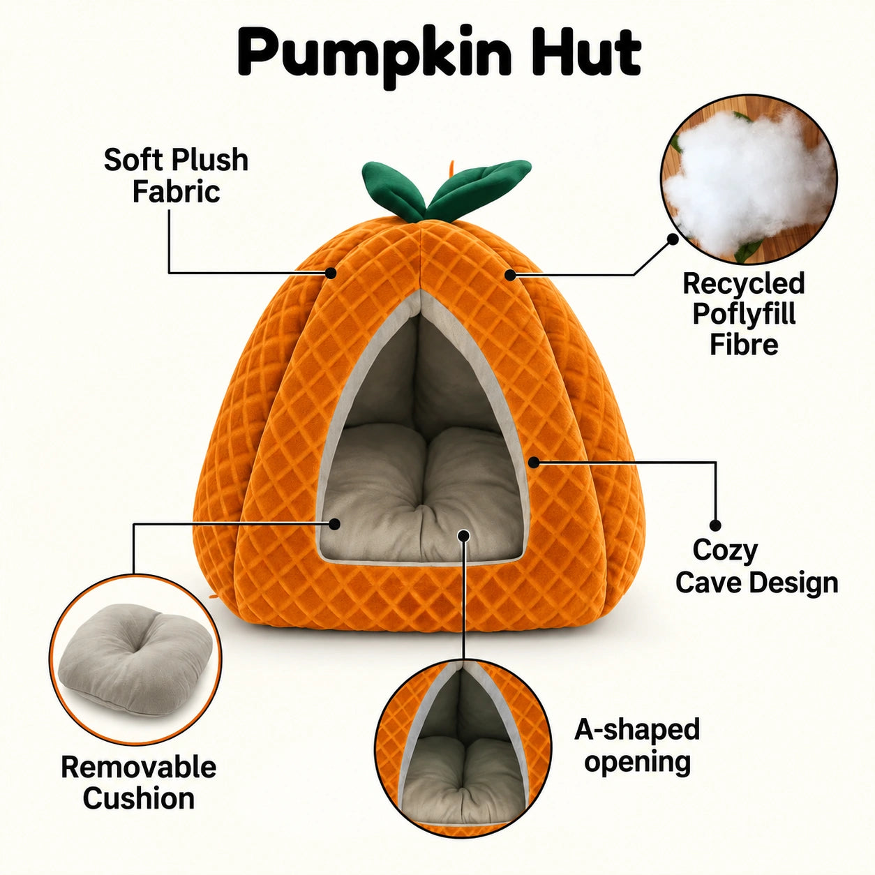 Tail Squad Premium Pumpkin Cat House – Hut Shaped Cat Bed