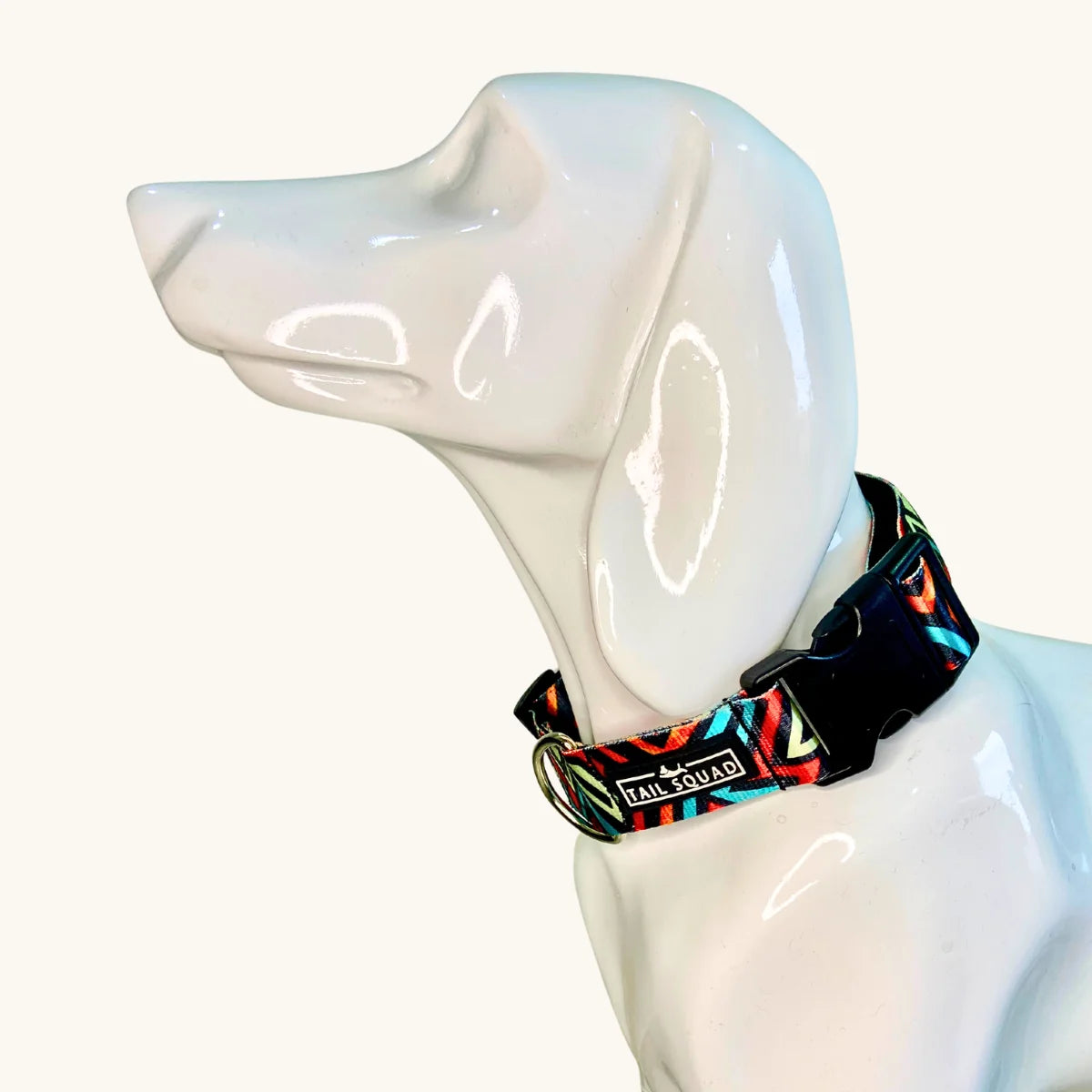 Dog wearing Tail Squad Printed Dog Collar Abstract Black with secure adjustable fit and fashionable everyday walking collar