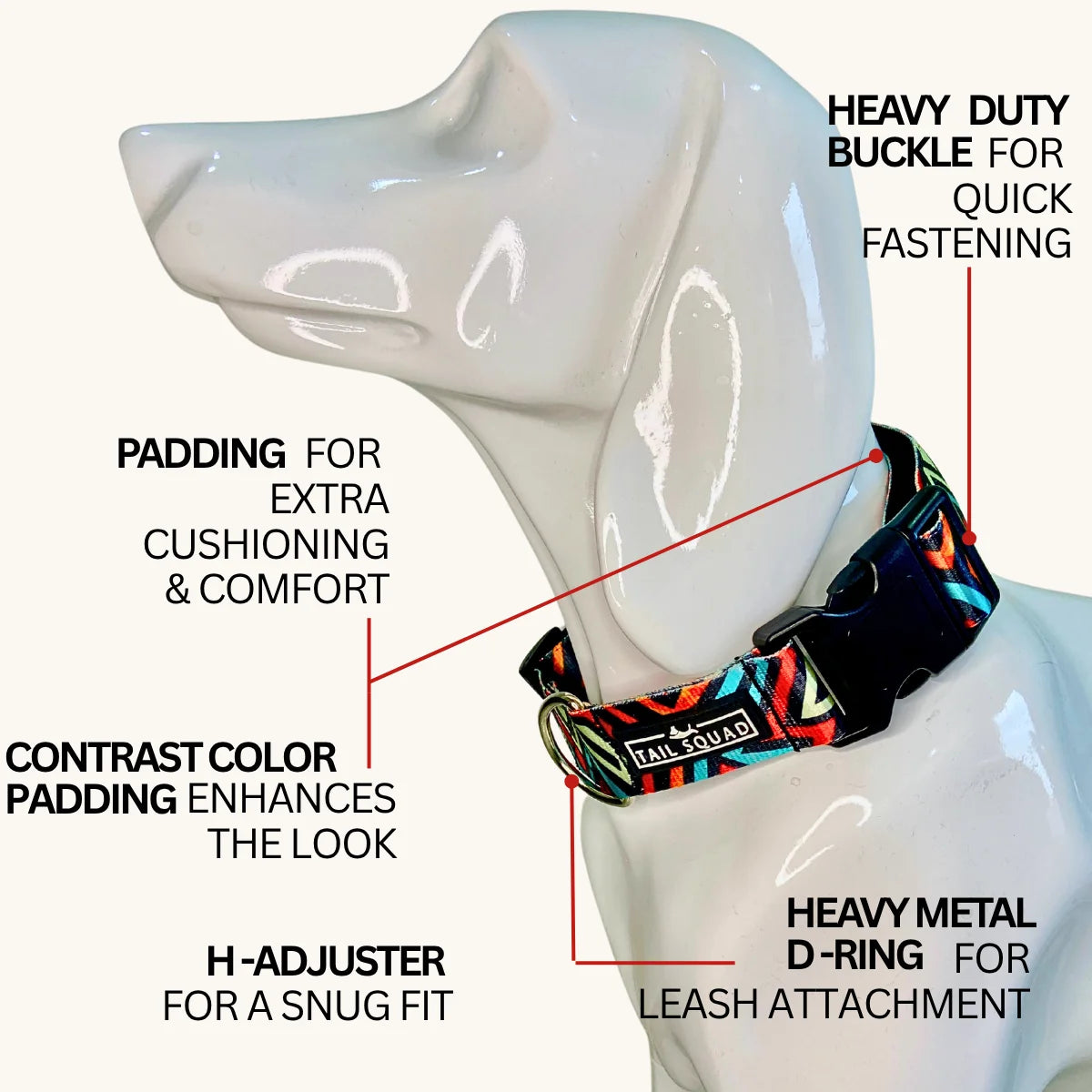 Tail Squad Printed Dog Collar Abstract Black highlighting durable buckle, soft nylon material, and long-lasting printed design
