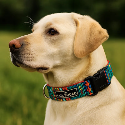 Tail Squad Printed Dog Collar- Tribal Green