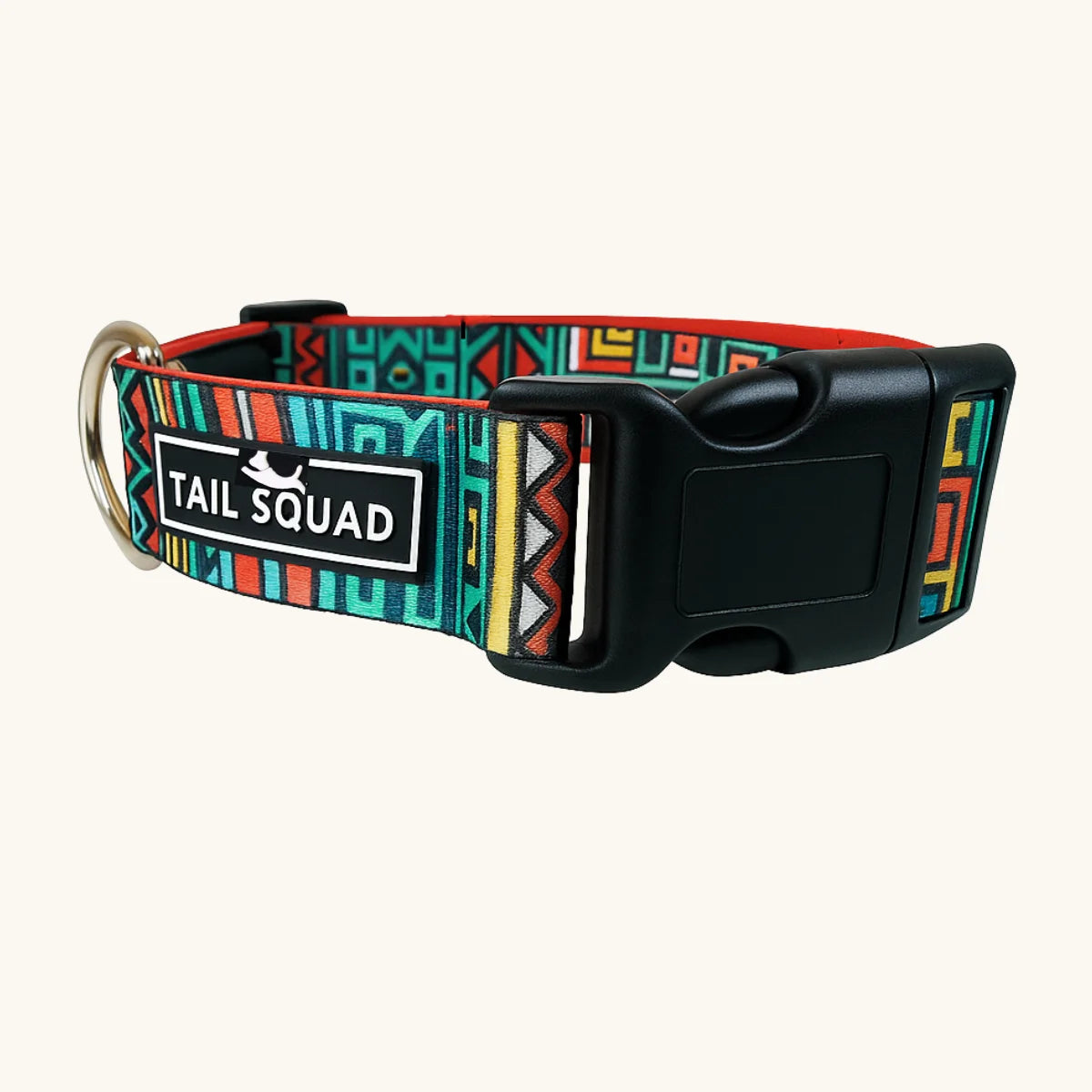 Tail Squad Tribal Green printed dog collar full and upper view showcasing premium stitching and stylish designer pet collar look